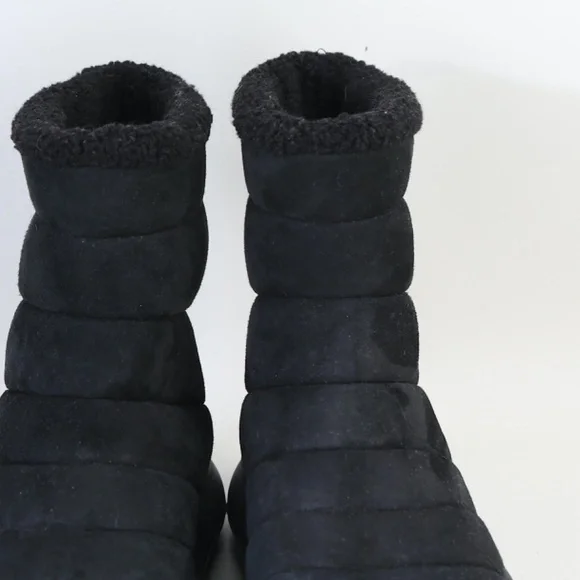 Moncler Hermosa Shearling Suede Quilted Ankle Boots Black 38.5 Woman's - Picture 7 of 16